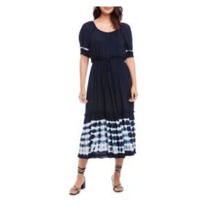 Karen Kane Costa Palmas Puff Sleeve midi dress navy blue  - S